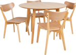 Dining set ROXBY round table, 4 chairs, oak