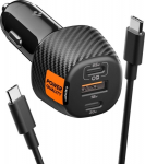 Autolaadija Essential 113W, 2 x USB-C + USB-A, kaabel 1m, must, EV1133, Spigen