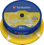DVD+RW Verbatim 4.7GB 25pcs Pack 4x Spindel silver retail