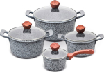 PMS PROMIS Set of pots GRANITE, saucepan 16 cm, pots 20.24.28 brown handles