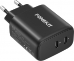 FoneKit GaN PD 65W - mains charger, USB-C + USB-C, black