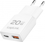 2Direct Logilink adapter GaN 20Watt 1xUSB-C 1xUSB-A Hvid