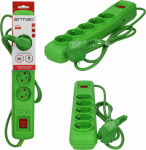 Arm GREEN surge protector power strip 5 sockets 1.5m Armac