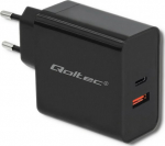 Qoltec Charger | 63W | 5-20V | 1.5-3A | USB typ C PD | USB QC 3.0 | Czarna