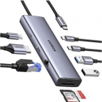HUB UGREEN CM498 USB-C / 2xUSB-A, 2xUSB-C, HDMI, VGA, RJ45 1000Mbps, SD/TF, USB-C PD 100W szary
