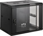 Intellinet Network Cabinet, Wall Mount (Standard), 9U, Usable Depth 500mm/Width 540mm, Black, Assembled, Max 60kg, Metal & Glass Door, Back Panel, Removeable Sides,Suitable also for use on desk or floor, 19",Parts for wall install (eg screws/rawl plugs)