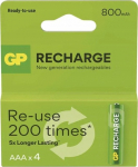 GP Batteries GP Recharge Rechargeable Battery, Size AAA, 800 mAh (4-pack)