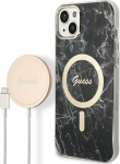 Guess Set GUBPP14SHMEACSK Case+ Charger iPhone 14 / 15 / 13 6.1" hard case Marble Mag / black