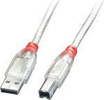 Lindy 0.2M USB 2.0 KABEL, TYP A AN B TRANSPARENT