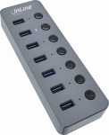 HUB USB InLine InLine&reg; USB 3.2 Gen.1 hub, 7-port, with switch, aluminium, grey, with power supply unit