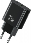 USAMS Charger T65 33W Fast Charging 1xUSB-C 1xUSB-A czarna