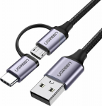 Kabel USB Ugreen USB-A - microUSB + USB-C 1 m Czarny (30875)