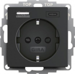 GIRA 2459005 Schuko socket ShutterUSB 2f Typ A/C System 55 Schwarz