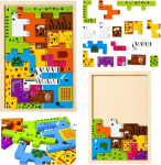 LeanToys Wooden Puzzle Brain Teaser Logic Puzzle Animals Colorful 20 el. EDUCAMP
