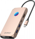 Orico USB-C 12w1 RGB | 2x USB-A 3.1 | 1x USB-A 2.0 | USB-C PD 100W | 1x USB-C 3.1 | 2x HDMI 2.0 4K 60Hz | 1x VGA | 1x microSD/SD 3.0 | 1x RJ Gigabit | 1x Audio - pink-gold