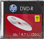 29 HP DVD-R, DME00085-3, 4.7GB, 16x, slim case, 10-pack, no printing option, 12cm, 69314, do data archiving