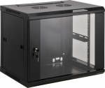 Intellinet Network Cabinet, Wall Mount (Standard), 15U, Usable Depth 500mm/Width 540mm, Black, Assembled, Max 60kg, Metal & Glass Door, Back Panel, Removeable Sides,Suitable also for use on desk or floor,19",Parts for wall install (eg screws/rawl plugs)