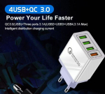 Divers Universal AC adapter with 3 USB BuchsenMaterial: ABS dimensions: 92*46*28mm100 240V AC 50-60Hz 0.6mAAusgang: 18W+12WUSB 1: QC 3.0 3.6 6V/3A, 6-9V/2A, 9-12V 1.5A)USB 2 & USB 3: 5V 2.4A eachFarben: knows or schwarzGewicht: 61gverpackt in neutral ...