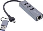 InLine 4in1 Gigabit Hub - USB-C & USB-A - 1x RJ45 - 3x USB 3.2 Gen.1