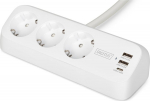 Digitus Desktop power strip, 3 Schuko socket, 2x USB-A (2x 12W), 1x USB-C (30W) z clamp on blat, kabel 1.5m, White