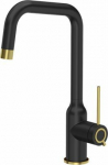 Kitchen faucet Quadron Natalie Q LINE SteelQ standing black with elements finished in gold (84818011)