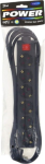 Extension cord, 6-piece, 3m with switch, black, with grounding