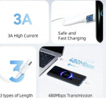 Kabel USB Usams USB-A - USB-C 3 m White