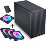 Lian Li DAN Cases A3-mATX - schwarz + 3x UNI FAN SL-INF 120 ARGB Reverse Blade Fan + 1x Standard PWM L&uuml;fter - 120mm (Incl. Controller)