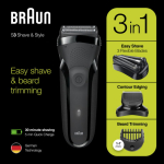 BRAUN Sort/green Shaver Shave&Style 300BT 3-in-1