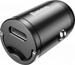 Autolaadija adapter 30W USB-C juhtmele, PD (Power Delivery) kiirlaadija, must, Baseus
