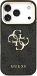 Guess PU Leather 4G Metal Logo Gold Frame Case for iPhone 17 Pro / Black