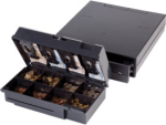 ANKER Universal Cash Drawer, anthracite - cash drawer, front opening, insert: 4 note compartments, 8 coin compartments, 1 receipt compartment, direct printer connection, DIN, 24V, dimensions, W 385mm, H 95mm, D 435mm, 3 m, colour: anthracite