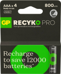 GP Batteries GP ReCyko Pro Rechargeable Battery, Size AAA, 800 mAh, 1.2V (4-pack)