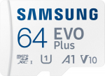 Samsung EVO PLUS microSDXC 64GB UHS-I U1 [Record 20MB/s Reading 180MB/s] v2023 - microSDXC | 64GB | UHS-I | U1 | Reading do 180 MB/s | Record do 20 MB/s | Adapter SD