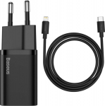 Baseus Wall Quick Charger Super Si 20W USB-C QC3.0 PD with Lightning 1m Cable, Black
