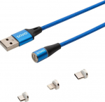 Kabel USB Savio USB-A - USB-C + microUSB + Lightning 1 m Magnetic Blue (CL-154)