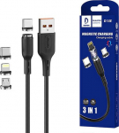 Kabel USB Denmen USB-A - USB-C + microUSB + Lightning 1 m Czarny (29367)