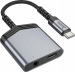 Adapter USB Hoco LS39 USB-C - Jack 3.5mm + USB-C Szary