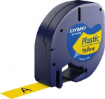Dymo (S0721620) LetraTag Plastic Label Tape, 12mm x 4m, Black on Yellow