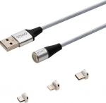 Kabel USB Savio USB-A - USB-C + microUSB + Lightning Silver Magnetic (CL-156)