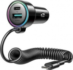 Joyroom JR-CL07 Car Charger 3-in-1, C+U with Type-C Coiled Cable 1.6m, 72W / black