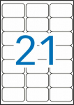 Etikett iseliimuv APLI 63.5x38.1mm, &uuml;marnurk, 21 tk A4 lehel, 100l/pk, Ref.02414