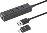 MANHATTAN 3-Port USB 3.0 Typ-C/A Combo Hub + Network adapter
