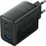 Vention Power Cable Wall Charger, Vention, FERB0-EU, 2xUSB-C, USB- A, 65W/65W/30W, GaN (czarna)