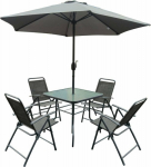 Saska Garden SYDNEY GARDEN FURNITURE SET TABLE 4 CHAIRS I PARASOL SZARY