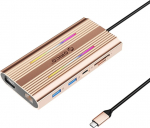 Orico USB-C 12w1 RGB | 2xUSB-A | 1xUSB-C PD 100W | 2x HDMI 4K 60Hz | 1xVGA | 1xRJ45 Gigabit - pink-gold