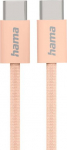 USB-kaabel Hama 1.0m USB-C - USB-C pistik, roosa tekstiilkate, max 480Mbit/s 3A 60W laadimiskaabel