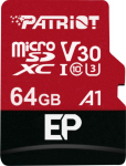 PAT Patriot EP Series 64GB microSDXC V30 - microSDXC | 64GB | UHS-I | U3 | Class 10 | V30 | A1 | Reading do 100 MB/s | Record do 80 MB/s | Adapter SD