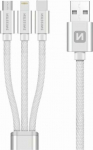 Kabel USB Swissten USB-A - USB-C + micro-B + Lightning 1.2 m Silver (SV0153259010)
