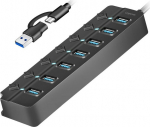 Logilink HUB USB3.2 Gen1, 7x USB-A, 7xON/OFF, czarny